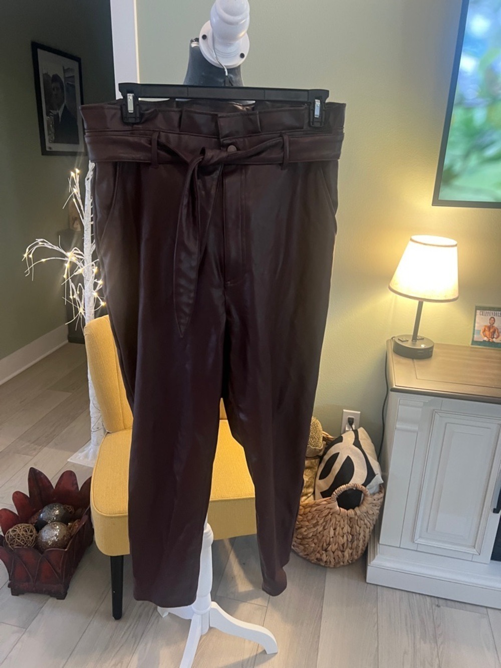 Abercrombie & Fitch Women’s Faux Leather Paperbag Waist Pants - Dark Brown